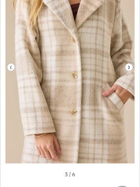Altar'd State Cream and Tan Plaid Trench Coat